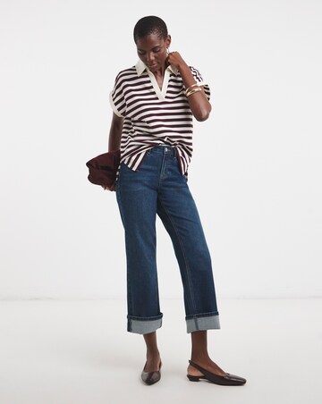 Dark Blue Turn Up Straight Leg Jean