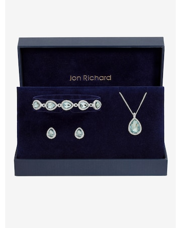 Jon Richard Silver Plated and Aqua Pear Drop Trio Set - Gift Box