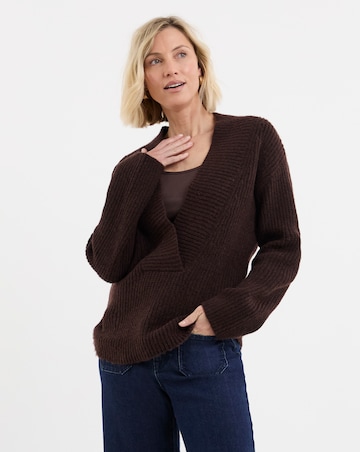 Chocolate Deep V Neck Knitted Jumper