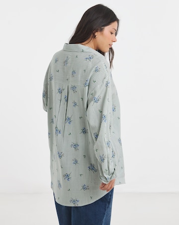 Stripe Linen Mix Gathered Sleeve Boxy Shirt