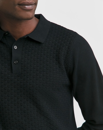 Black Textured Long Sleeve Polo