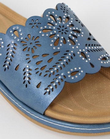 Cushion Walk Navy Floral Slide Sandals - Extra Wide Fit (EEE)