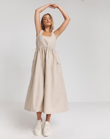 Stone Cargo Patch Pocket Midi Dress
