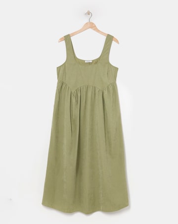 Khaki Apron Midi Dress With Pockets