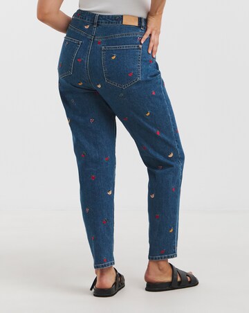 Simply Be Indigo Fruit Salad Embroidered Mom Jeans