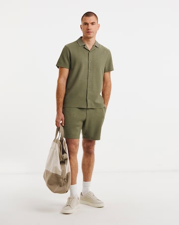 Textured Jersey Co-Ord Shirt- Khaki