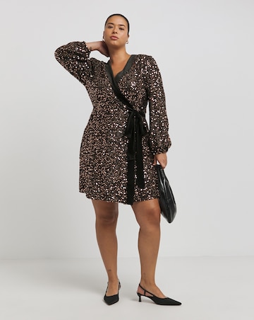 Lovedrobe Black Velvet Sequin Wrap Mini Dress