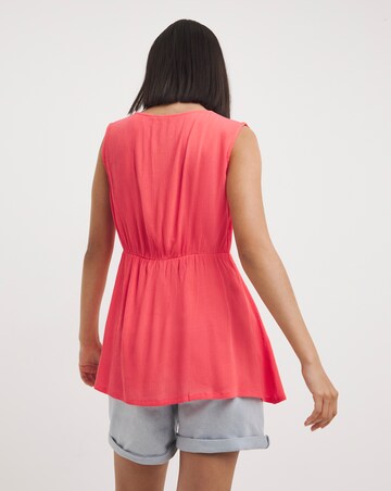 Coral Crinkle Tie Front Sleeveless Blouse