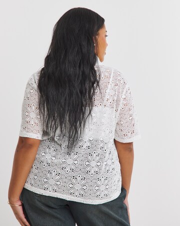Simply Be White Floral Stretch Crochet Boxy Shirt