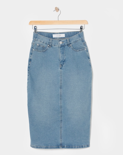 24/7 Blue Midi Denim Skirt
