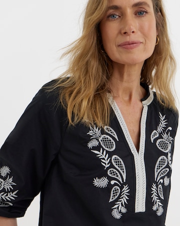 Embroidered Cotton Poplin Tunic Top