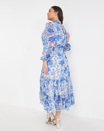 Joanna Hope Printed Metallic Blue Dobby Maxi Dress