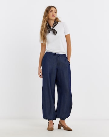 Indigo Lyocell Denim Tie Waist Balloon Jeans