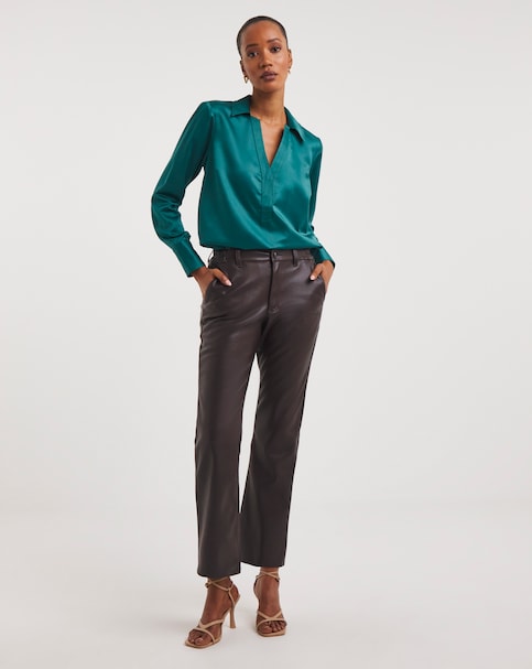 Chocolate Faux Leather Straight Leg Trousers