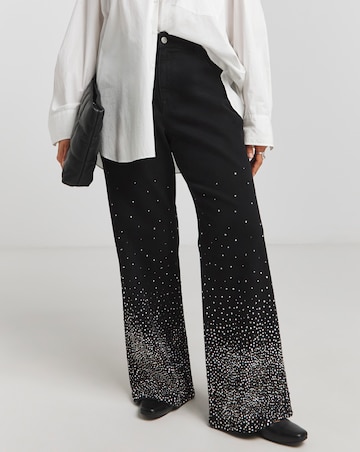 Simply Be X Twisted Wunder Black Embellished Wide Leg Jeans