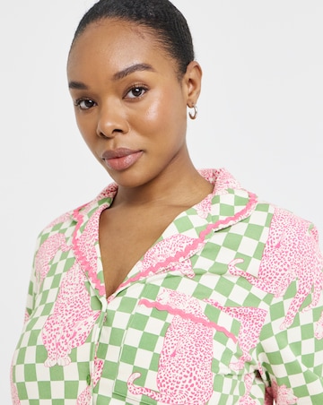 Chelsea Peers Organic Cotton Classic Pyjama Set Checkerboard Leopards Print