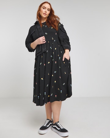 Ditsy Print Supersoft Jersey Midi Dress With Pockets