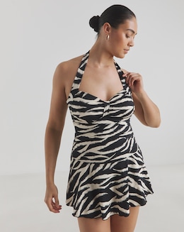 Halterneck Zebra Print Swimdress