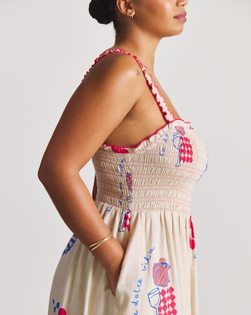 Simply Be Cotton Shirred Maxi Beach Dress Dolce Vita Print