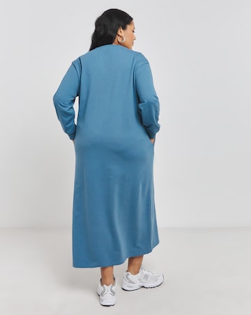 Blue Midi Sweatshirt Dress With Pockets