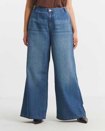 Mid Wash Lightweight Palazzo Jeans