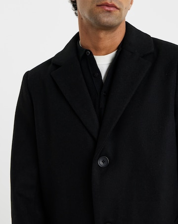 Black Wool Blend Mid Length Overcoat