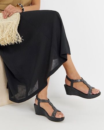 Aziz Sparkly T Bar Wedged Sandals - Wide Fit (E)