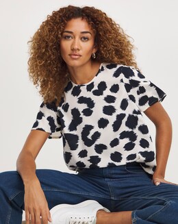 Short Sleeve Animal Print Woven Top