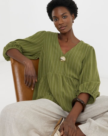 Puff Sleeve Shell Button Peplum Blouse