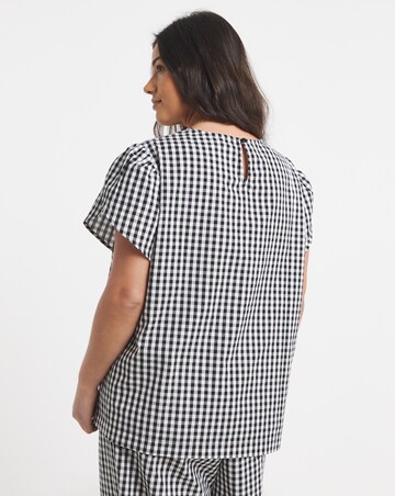 Mono Gingham Petal Sleeve Boxy Top