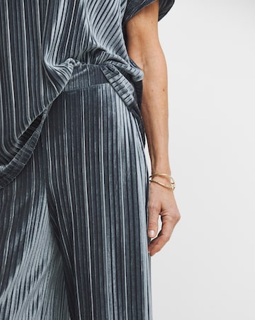 Grey Ribbed Velvet Jersey Wide Leg Pull On Trousers