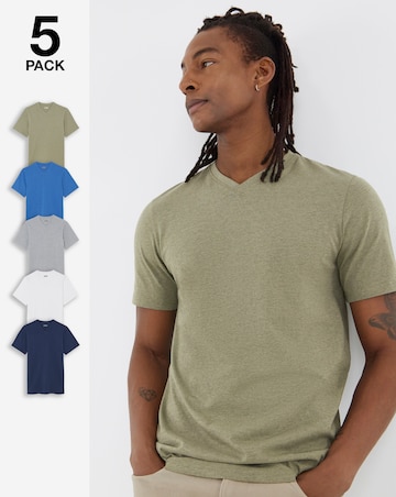 5 Pack V Neck T-Shirts Long - Marl