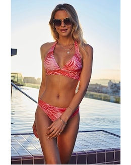 Sosandar Coral Palm Print Hipster Bikini Bottoms
