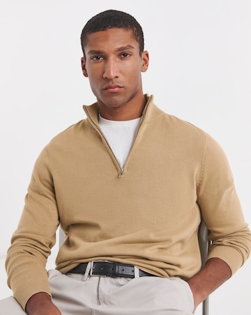 Cotton 1/4 Zip Funnel Knit Top