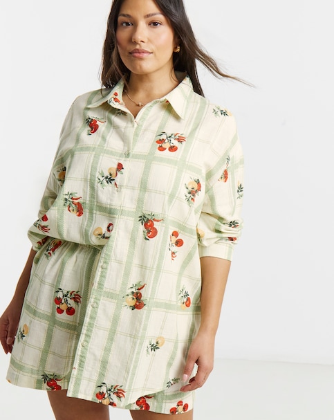 Fruit Print Boxy Long Sleeve Shirt