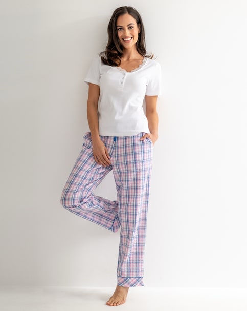 Pour Moi Ribbed Henley T Shirt And Seersucker Trousers Pyjama Set
