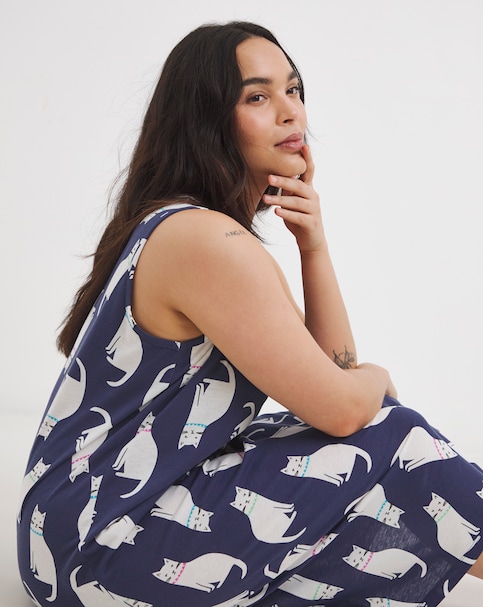 Pretty Secrets Value Midi Nightie Cat Print