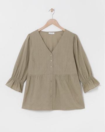 Sand Cotton Dobby Puff Sleeve Top
