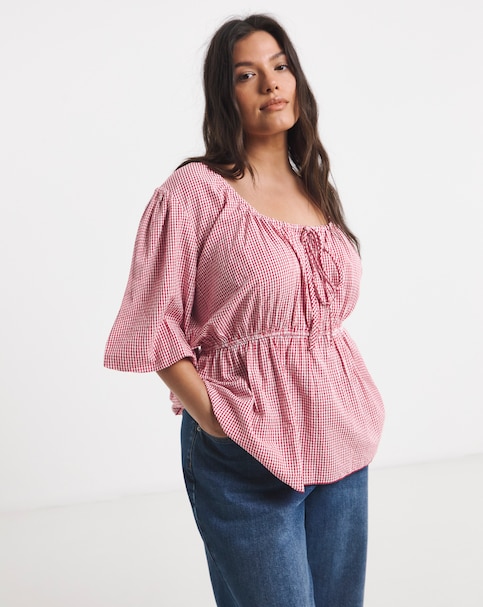 Red Check Short Sleeve Blouse