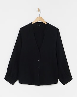 Black Cheesecloth Long Sleeve Boxy Shirt
