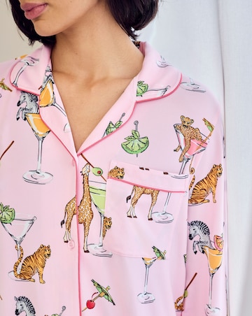 Chelsea Peers Classic Button Up Pyjama Set Cocktail Animals Print