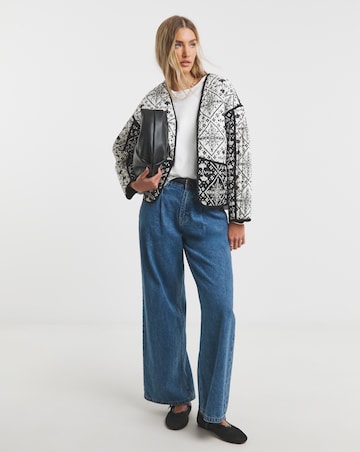 Simply Be Reversible Black & Mono Print Tie Front Jacket
