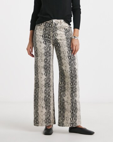 Black Snake Print Wide Leg Jeans