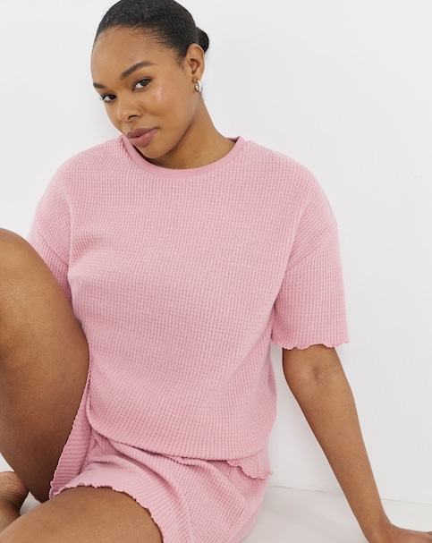 Pretty Secrets Waffle Lounge Short Set Pink