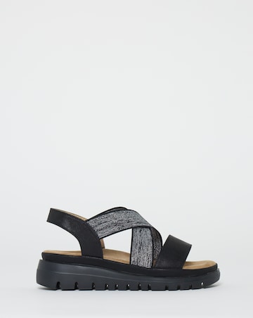 Cushion Walk Black Shimmer Stretch Strap Flatforms - Wide Fit (E)