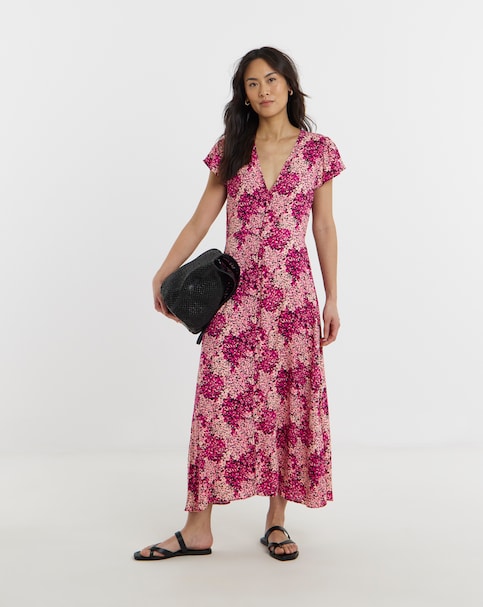 Cap Sleeve Button Through Tea Dress