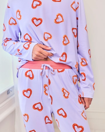Chelsea Peers Classic Crew Neck Pyjama Set Shrimp Heart Print