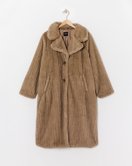 Brown Mixed Texture Faux Fur Coat