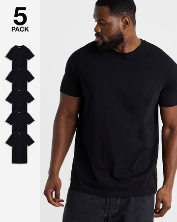 5 Pack Black Crew Neck T-Shirts Long