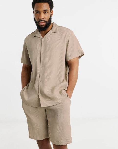 Jack & Jones Harrison Textured Shirt & Short Set - Natural